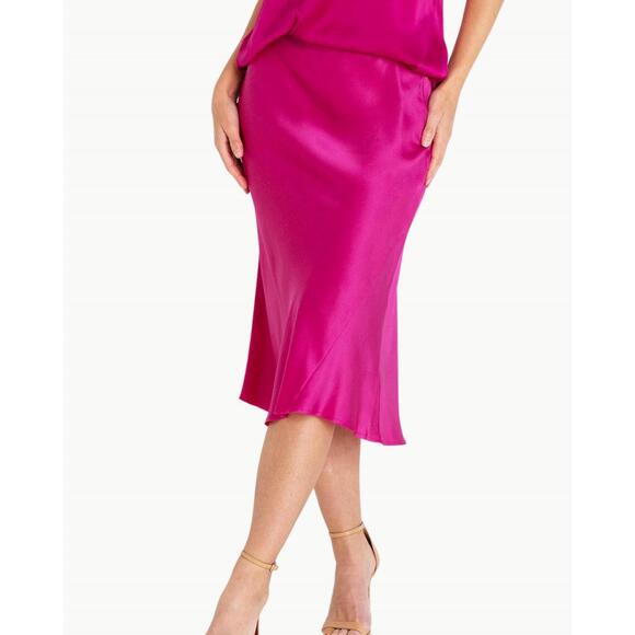 NEW GO BY GO SILK go luxe bias midi skirt in cerise